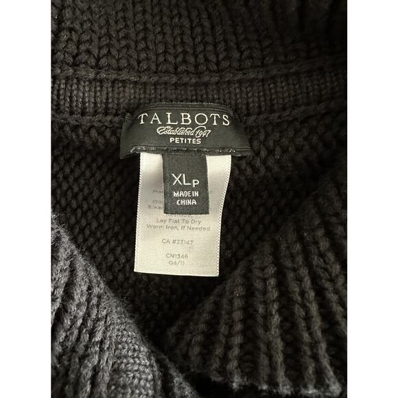 Talbots Black Button Chunky Cable Knit Short Dolman Sleeve Sweater XL Petite - Picture 5 of 6